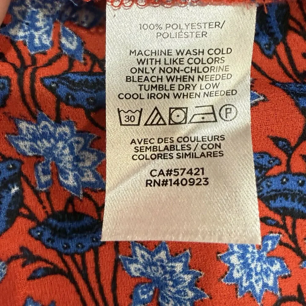 LOFT Plus Red Blue Floral Print Career Blouse Red Women Size XL Long Sleeve